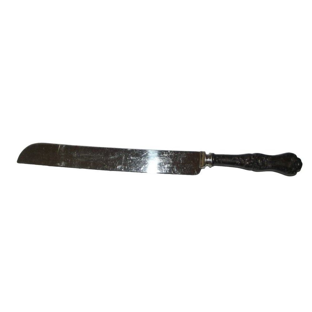 Sheffield England Knife Ornate Handled Distressed Stainless Steel bread 12"